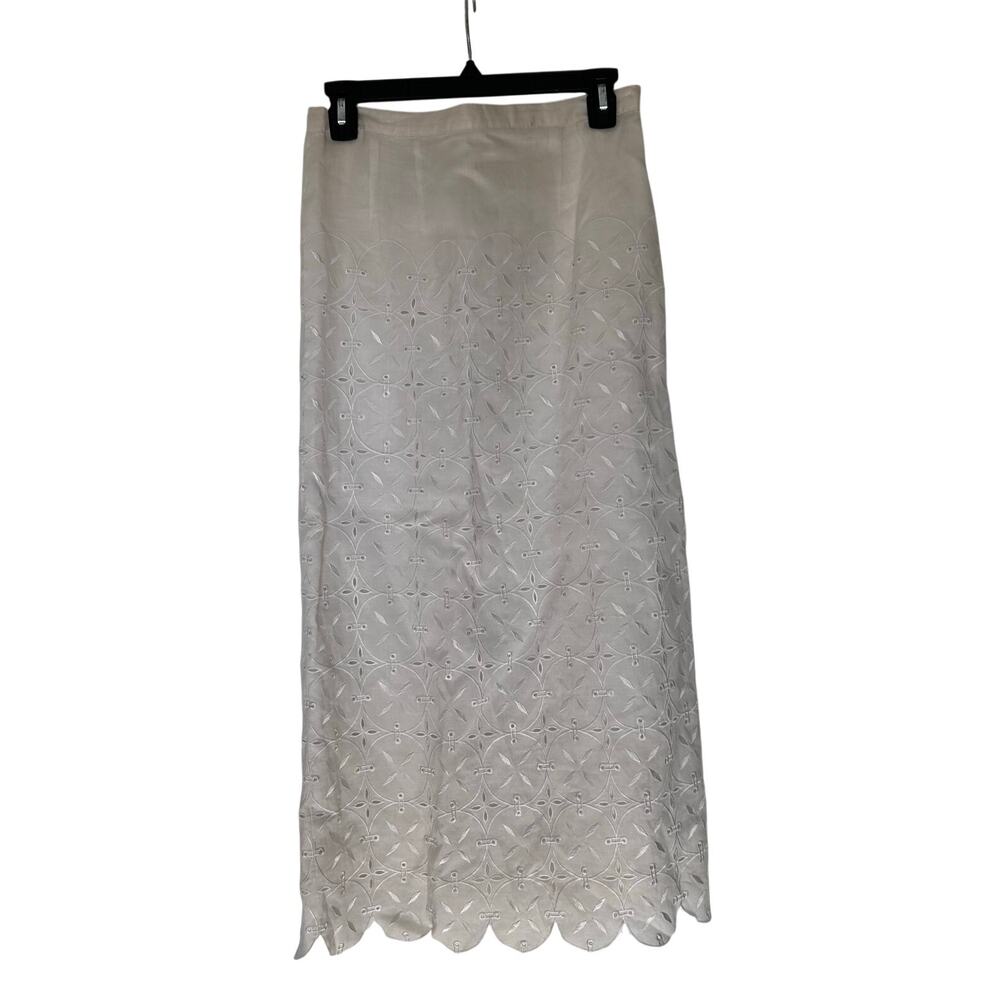 Vintage Anne Fontaine Embroidered Linen Skirt Size 28” Waist